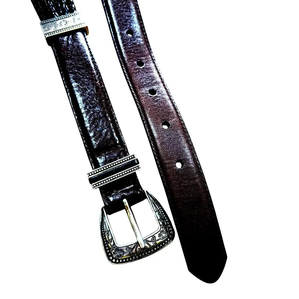 Vintage Brighton ladies dark brown braided leather belt M/L 32 silver hardware